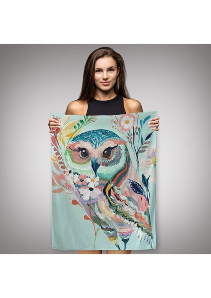 Çiçekler Içindeki Sanatsal Baykuş Duvar Örtüsü - HALISI-6208