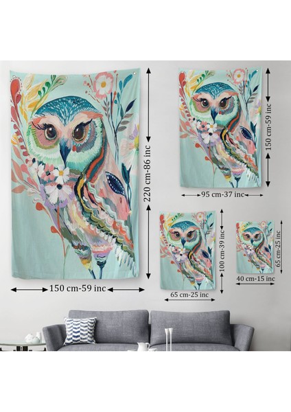 Çiçekler Içindeki Sanatsal Baykuş Duvar Örtüsü - HALISI-6208 modelleri