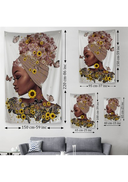 Çiçekler Içindeki Afrikalı Güzel Kadın Duvar Örtüsü - Halısı 6038