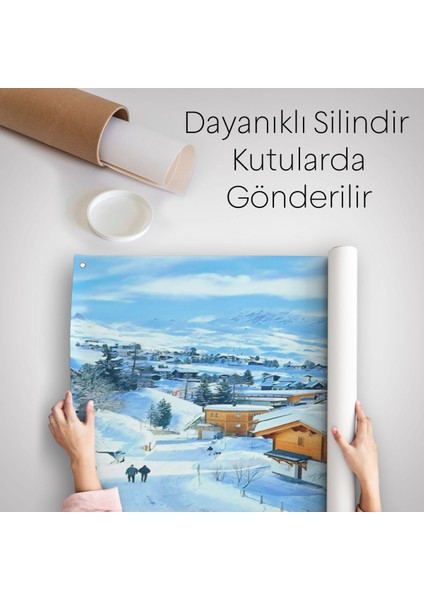 Karlı Dağ Köyü Kanvas Duvar ÖRTÜSÜ-HALISI-5912