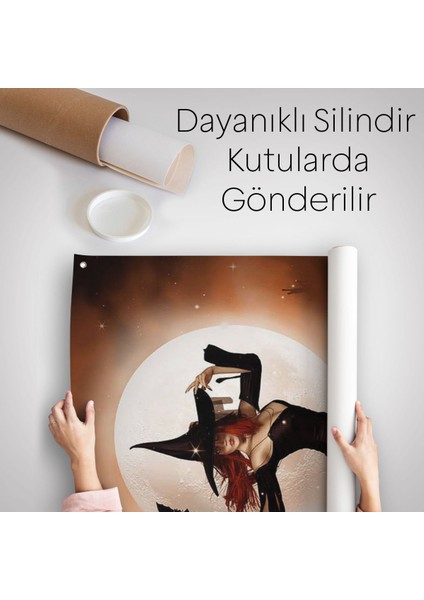 Süpürge ile Uçan Cadı, Cadılar Bayramı Hediyesi, Hellowen Duvar Örtüsü - Halısı -6271