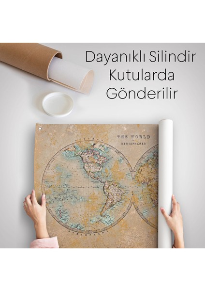 Eskitme Dünya Haritası Vintage Dekoratif Kanvas Duvar Örtüsü-Halısı 1092