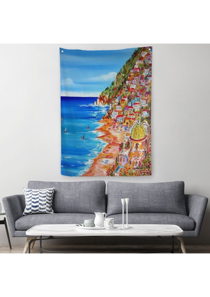 Italya La Bella Positano Amalfi Sahili Duvar Örtüsü - HALISI-6237