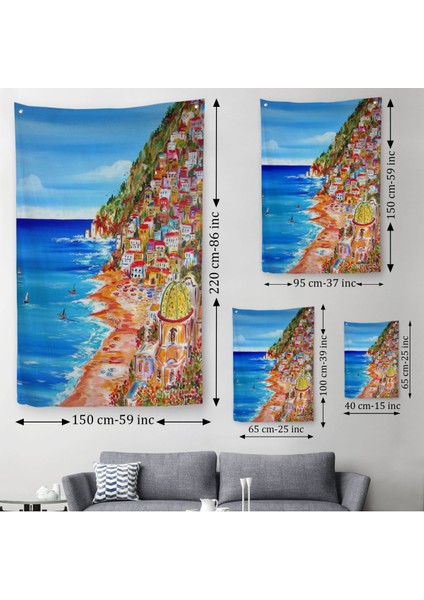 Italya La Bella Positano Amalfi Sahili Duvar Örtüsü - HALISI-6237