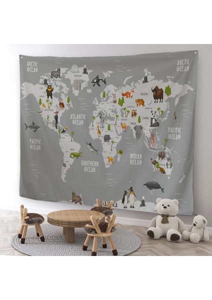 Eğitici Dünya Haritası Dünya Atlası Çocuk ve Bebek Odası Duvar Örtüsü-Halısı 3794 modelleri