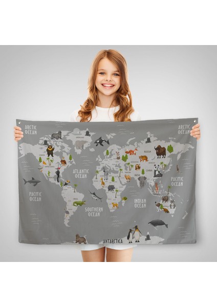 Eğitici Dünya Haritası Dünya Atlası Çocuk ve Bebek Odası Duvar Örtüsü-Halısı 3794 fırsatları