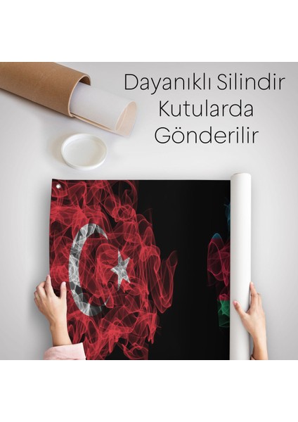 Türkiye Azerbaycan Bayrak Desenli Dekoratif Kanvas Duvar ÖRTÜSÜ-HALISI-6518