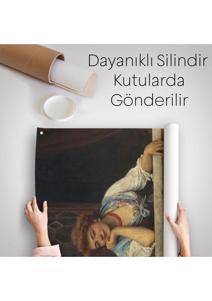 Çiçekli Balkonda Sevgilisini Bekleyen Güzel Kadın Duvar Örtüsü - HALISI-6205 indirimleri