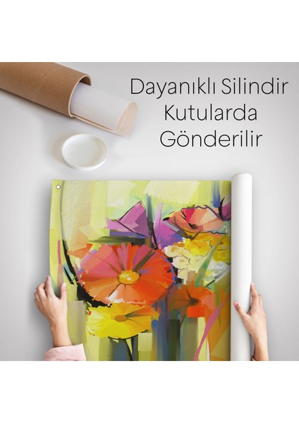Soyut Çiçekler Yağlıboya Görünüm Dekoratif Kanvas Duvar ÖRTÜSÜ-HALISI-5826