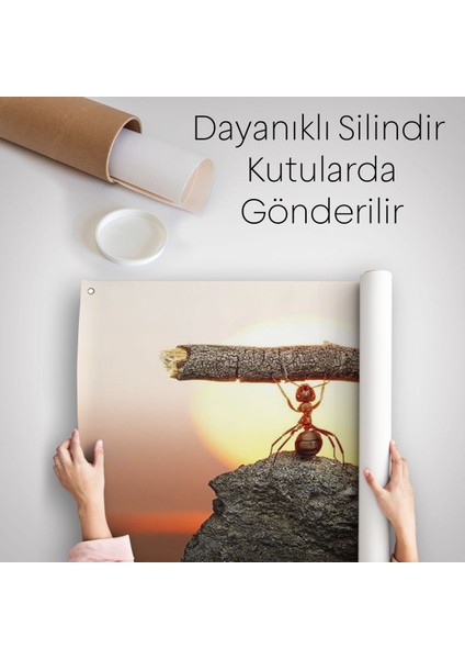 Güçlü Karınca Kanvas Duvar Sanatı, Ağacı Kaldıran Karınca, Motivasyon Duvar ÖRTÜSÜ-HALISI-5397