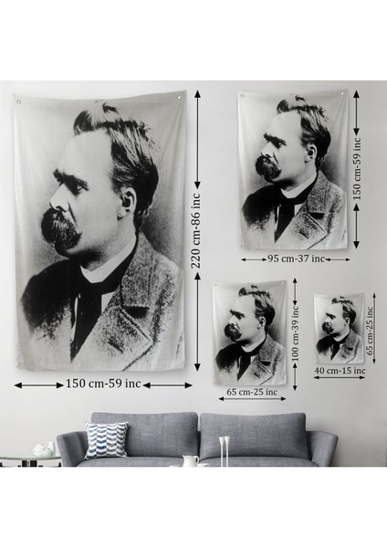 Friedrich Nietzsche Siyah Beyaz Dekoratif Duvar Örtüsü - HALISI-5963 modelleri