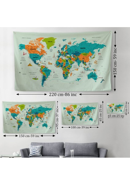 Türkçe Eğitici Ülke ve Başkent Detaylı Atlası Dünya Haritası Duvar Örtüsü-Halısı 3855 modelleri