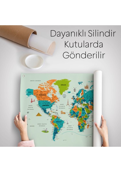 Türkçe Eğitici Ülke ve Başkent Detaylı Atlası Dünya Haritası Duvar Örtüsü-Halısı 3855 indirimleri