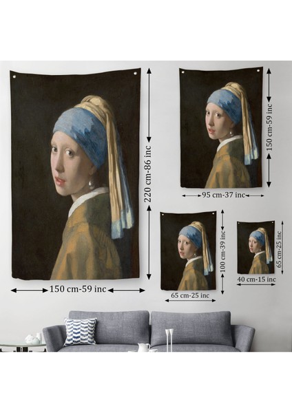 Inci Küpeli Kız Kanvas Duvar Örtüsü-Halısı, Duvar Örtüsü- Halısı, Tapestry -4969