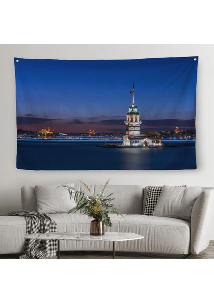 Kız Kulesi Gece Manzarası Dekoratif Kanvas Duvar ÖRTÜSÜ-HALISI-6502