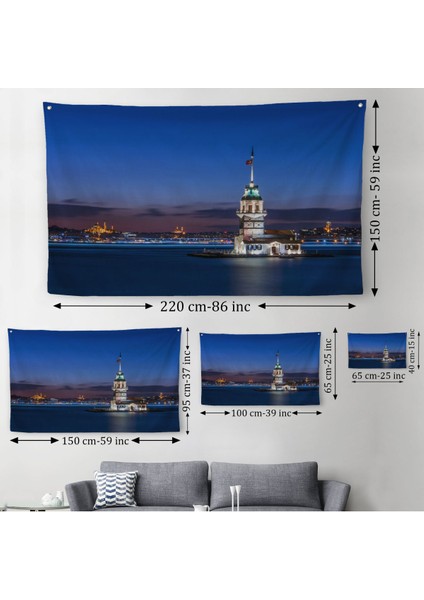 Kız Kulesi Gece Manzarası Dekoratif Kanvas Duvar ÖRTÜSÜ-HALISI-6502