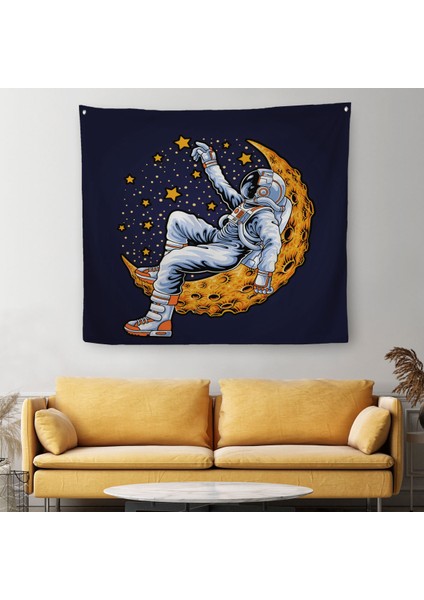 Ayda Dinlenen Astronot Kanvas Duvar ÖRTÜSÜ-HALISI-5099