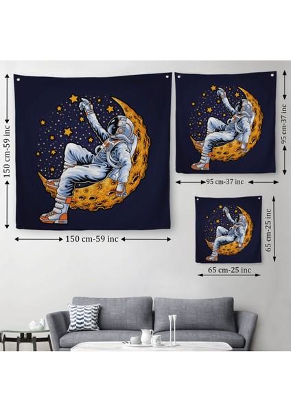 Ayda Dinlenen Astronot Kanvas Duvar ÖRTÜSÜ-HALISI-5099