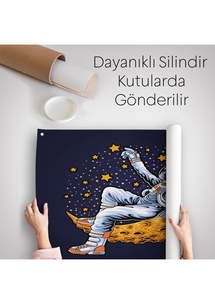 Ayda Dinlenen Astronot Kanvas Duvar ÖRTÜSÜ-HALISI-5099