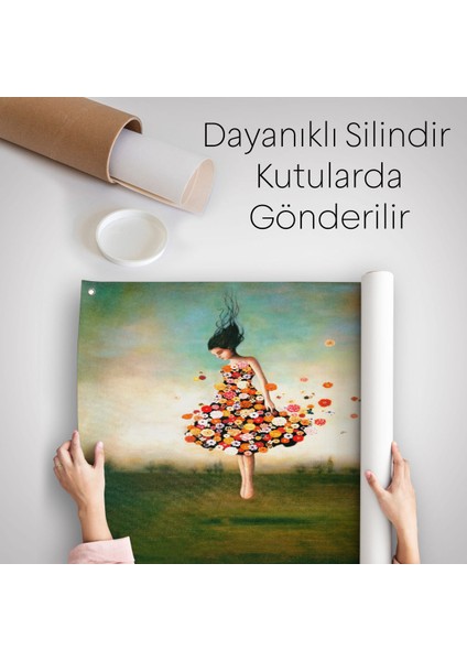 Çiçek Elbiseli Kız Kanvas Duvar ÖRTÜSÜ-HALISI-5889