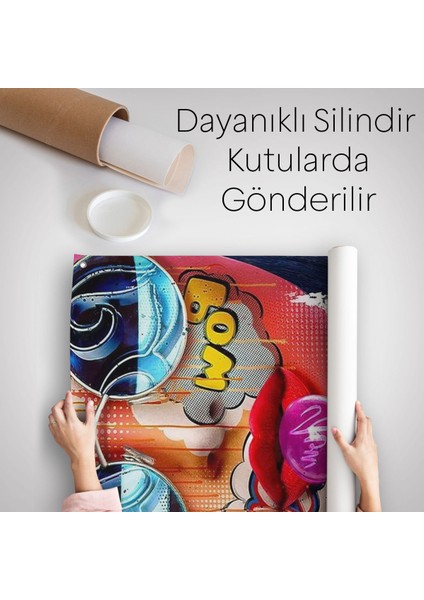 Pop Art Sokak Sanatı Renkli Kadın Dekoratif Duvar Örtüsü - HALISI-6107