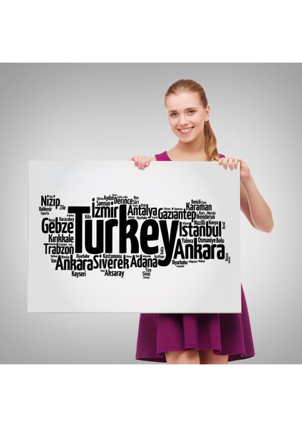 İller İsimli Dekoratif Kanvas Tablo 1018 fırsatları