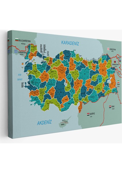 Türkiye Haritası Kanvas Tablo İl ve İlçeli Ayrıntılı Eğitici Komşulu Tablo 3015 fiyatları