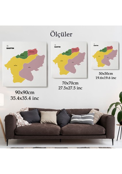 Bartın İli ve İlçeler Haritası Dekoratif Kanvas Tablo 1283 indirimleri