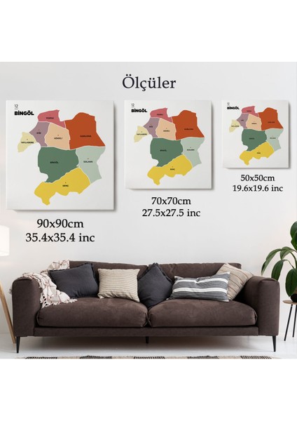 Bingöl İli ve İlçeler Haritası Dekoratif Kanvas Tablo 1295 indirimleri