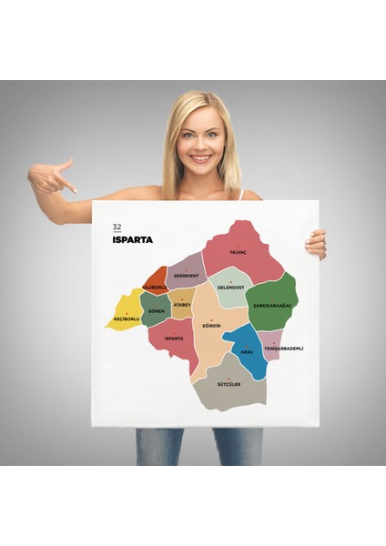 Isparta İli ve İlçeler Haritası Dekoratif Kanvas Tablo 1362 modelleri