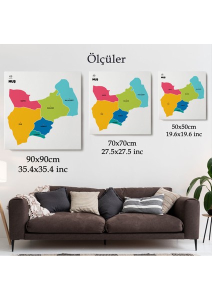 Muş İli ve İlçeler Haritası Dekoratif Kanvas Tablo 1424 indirimleri