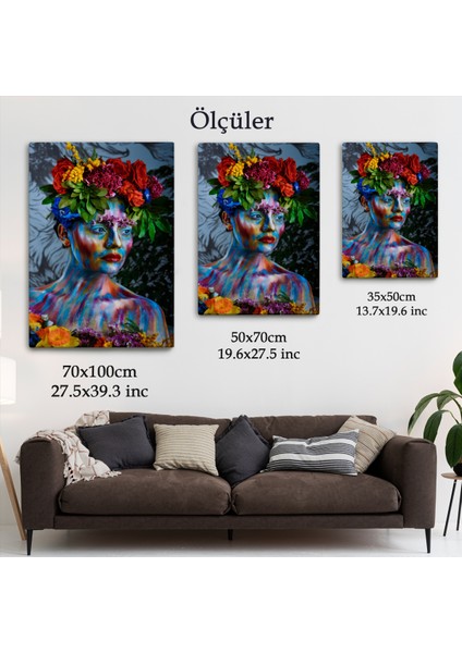 Renkli Çiçek Taçlı Kız Duvar Tablosu-5991 indirimleri