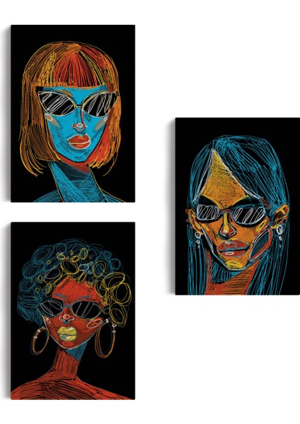 Renkli Pop Art Kadınlar Dekoratif Duvar Tablosu Üçlü Set-EU-120 fiyatları