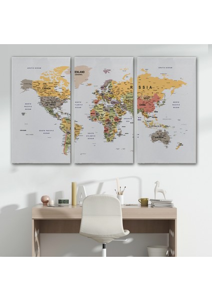 Detaylı Dünya Haritası Dekoratif Renkli Zeminli Kanvas Tablo 1676 modelleri
