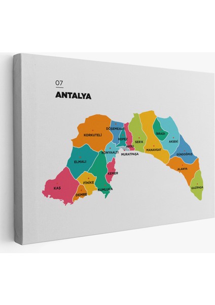 Antalya İli ve İlçeler Haritası Dekoratif Kanvas Tablo 1269 fiyatları