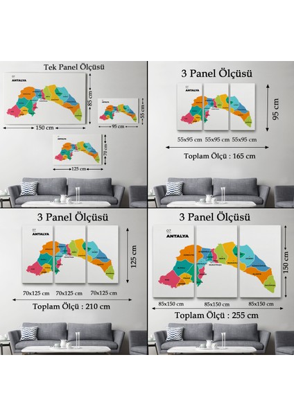 Antalya İli ve İlçeler Haritası Dekoratif Kanvas Tablo 1269 indirimleri