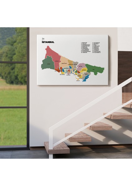 İstanbul İli ve İlçeler Haritası Dekoratif Kanvas Tablo 1365 fırsatları