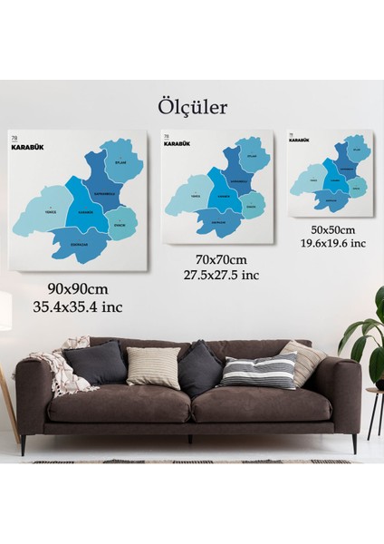 Karabük İli ve İlçeler Haritası Dekoratif Kanvas Tablo 1375 indirimleri