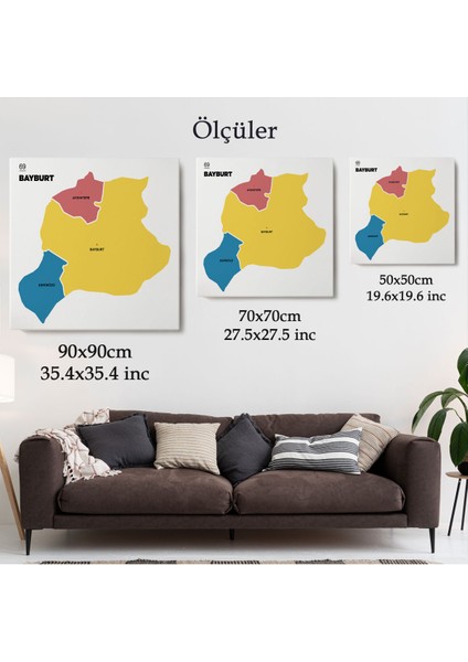 Bayburt İli ve İlçeler Haritası Dekoratif Kanvas Tablo 1289 indirimleri