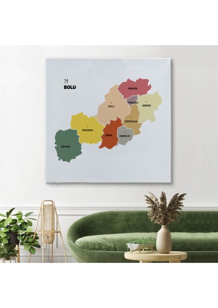 Bolu İli ve İlçeler Haritası Dekoratif Kanvas Tablo 1301