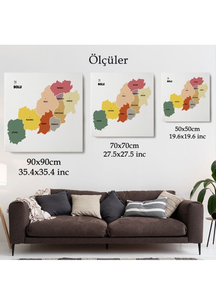 Bolu İli ve İlçeler Haritası Dekoratif Kanvas Tablo 1301 indirimleri