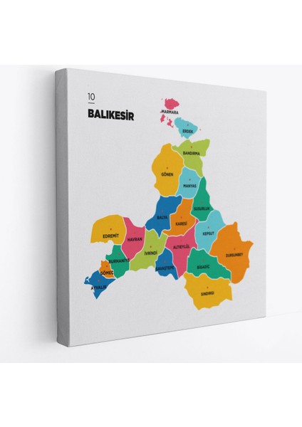 Balıkesir İli ve İlçeler Haritası Dekoratif Kanvas Tablo 1279