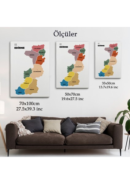 Edirne İli ve İlçeler Haritası Dekoratif Kanvas Tablo 1328 indirimleri