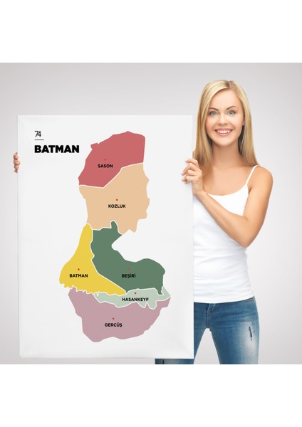 Batman İli ve İlçeler Haritası Dekoratif Kanvas Tablo 1286 modelleri