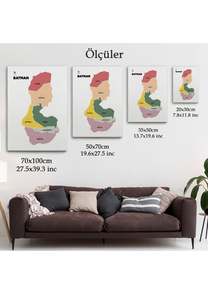 Batman İli ve İlçeler Haritası Dekoratif Kanvas Tablo 1286 indirimleri