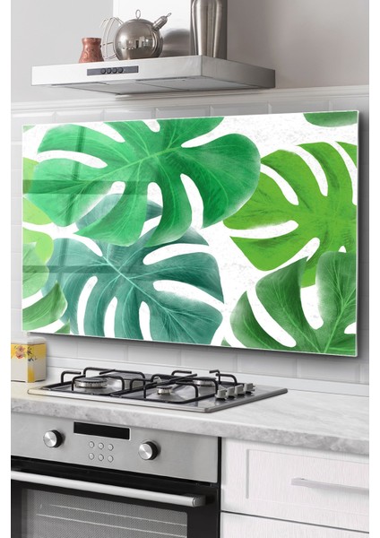 Ocak Arkası Cam Koruyucu Tezgah Ankastre Arkası Koruyucu | Yaprak Desenli