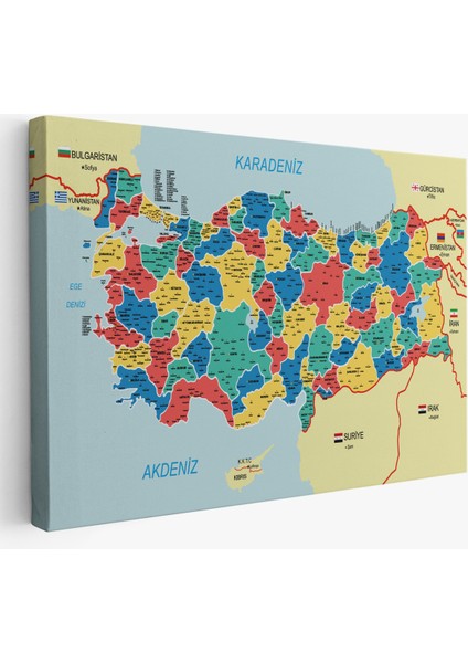 Türkiye Haritası Kanvas Tablo İl ve İlçeli Ayrıntılı Eğitici Komşulu Tablo 3019 fiyatları