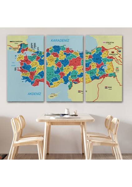 Türkiye Haritası Kanvas Tablo İl ve İlçeli Ayrıntılı Eğitici Komşulu Tablo 3019 modelleri