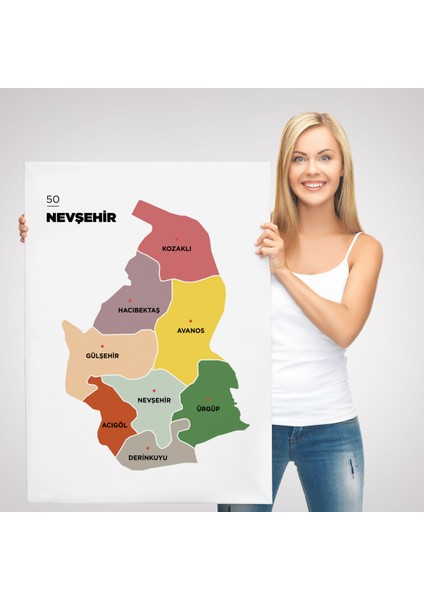 Nevşehir İli ve İlçeler Haritası Dekoratif Kanvas Tablo 1428