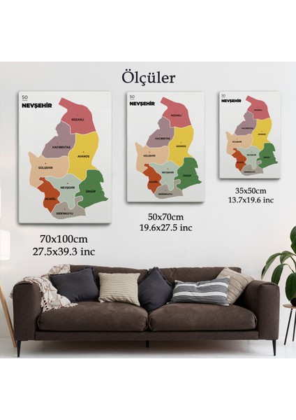 Nevşehir İli ve İlçeler Haritası Dekoratif Kanvas Tablo 1428